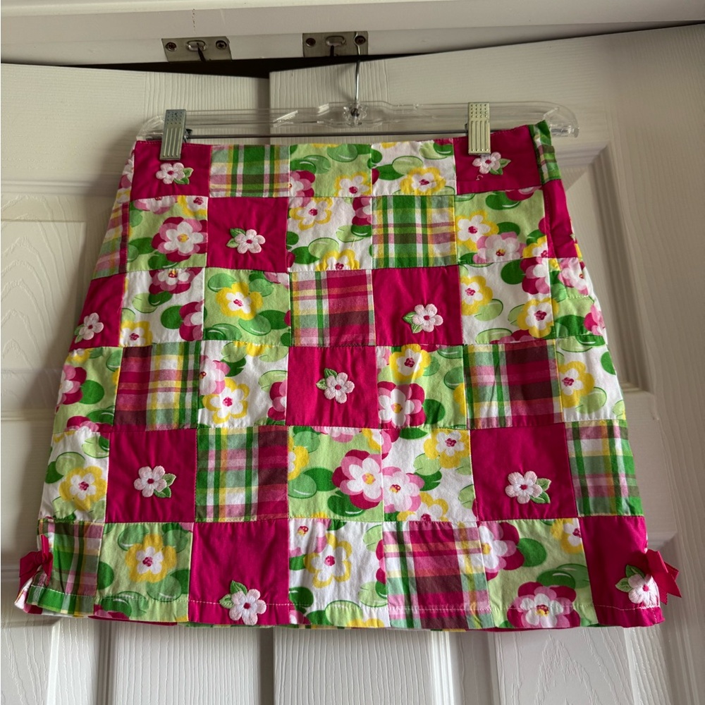 Gymboree Pink and Green Flora Patchwork Girls Skort, NWOT SZ 10.